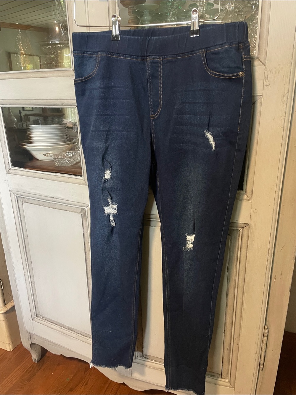 JVINI Dark Blue Distressed Skinny Jeans